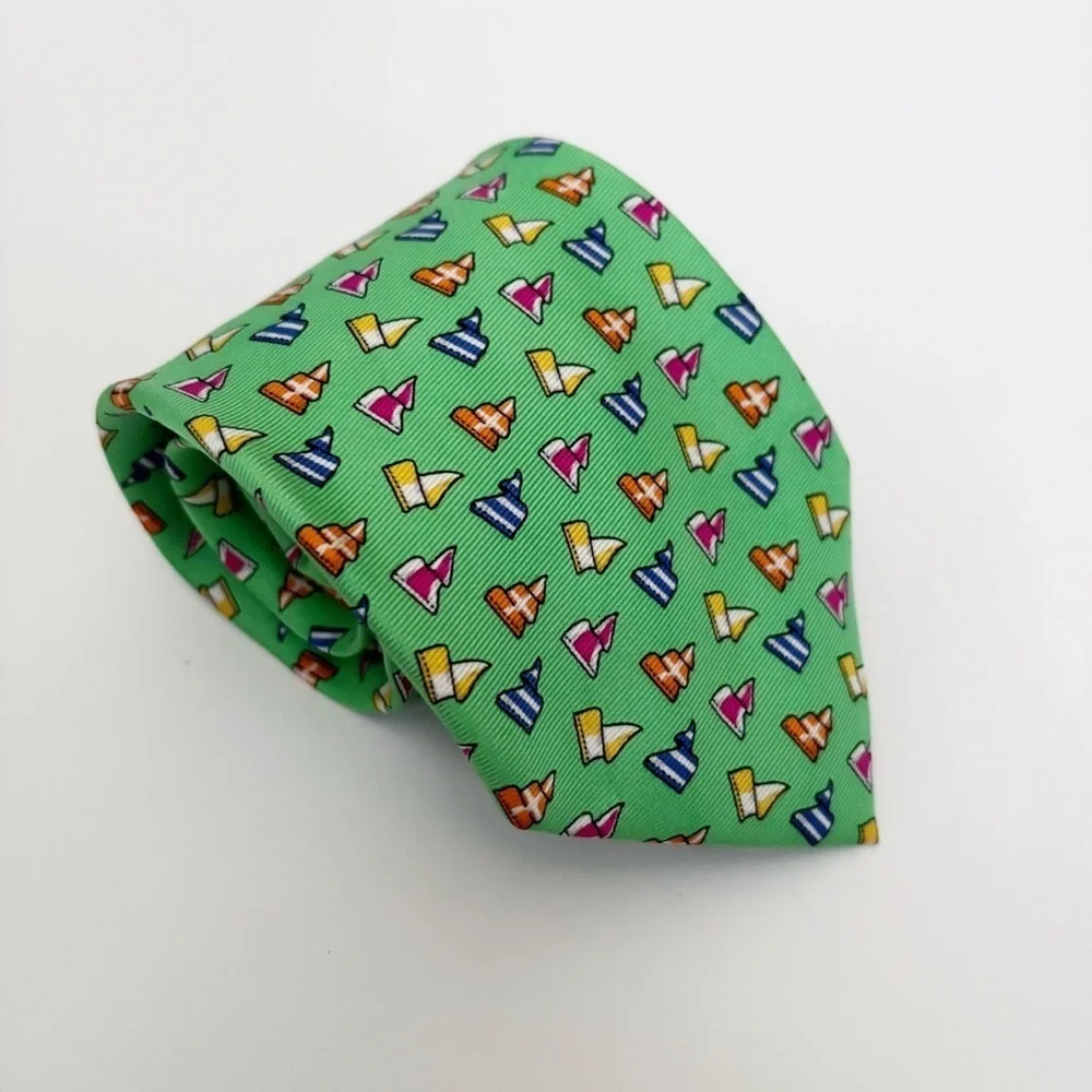 Lauren Ralph Lauren Green Burgee Nautical Flags Silk Tie Men's Nautical Summer
